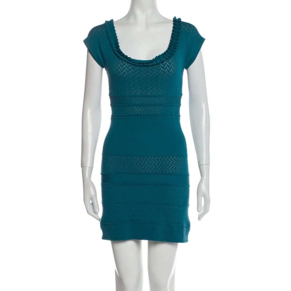 CATHERINE MALANDRINO Teal Knit Mini Dress